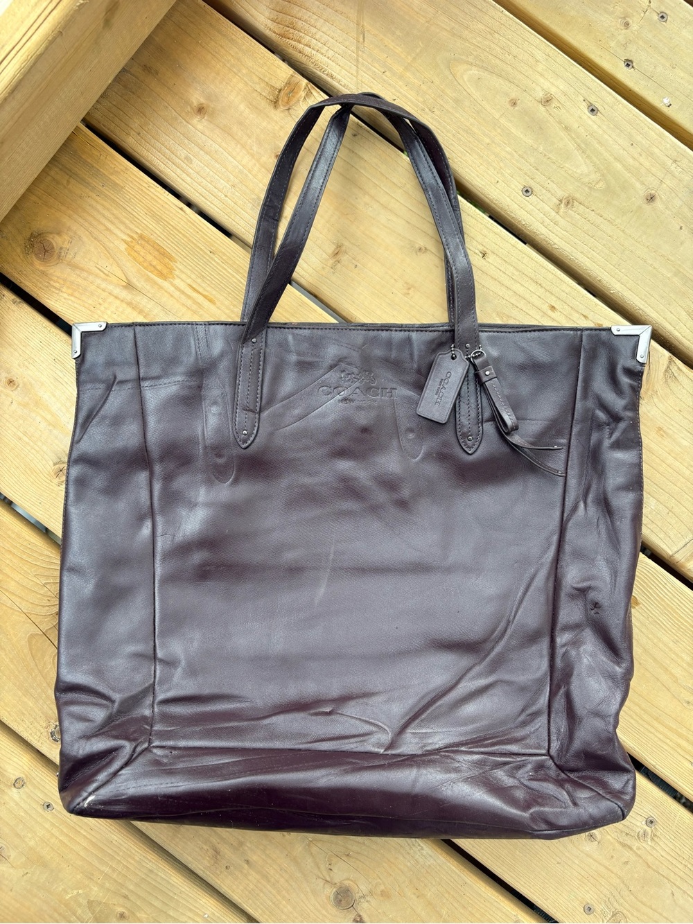 Coach Large Leather Tote Bag In Deep Plum Color Model # F31405